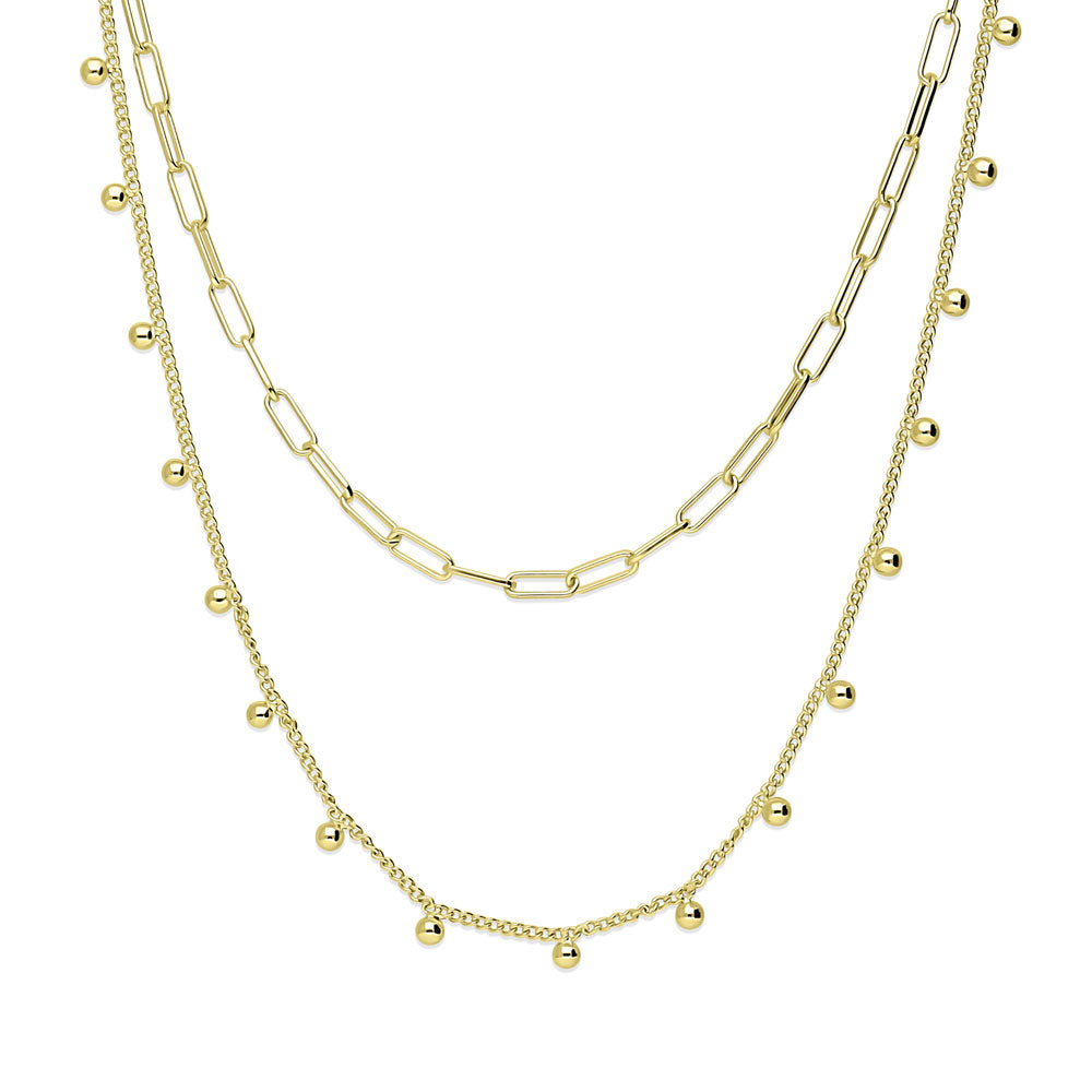 Paperclip Bead Chain Necklace in Yellow Gold-Flashed, 2 Piece