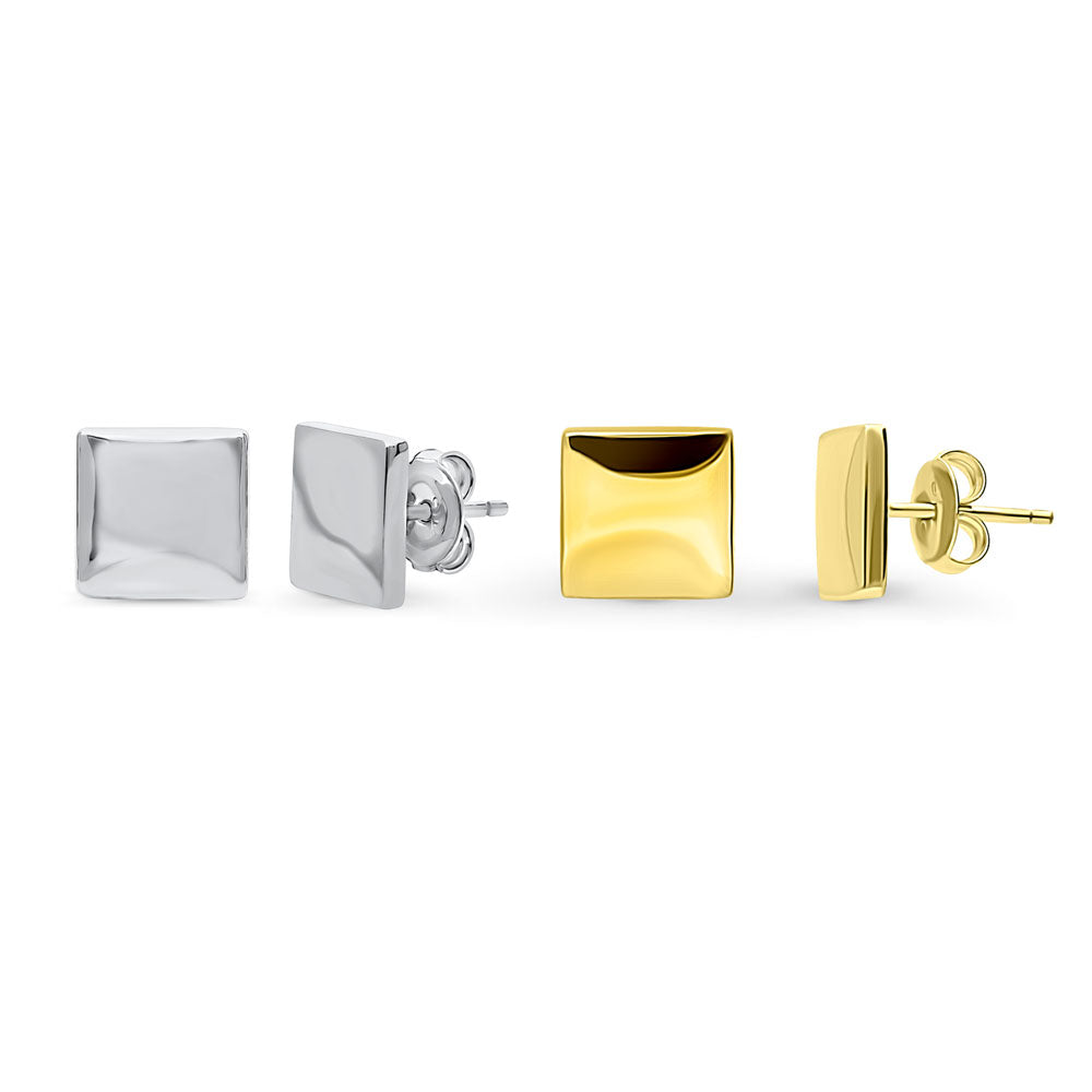 Square Stud Earrings in Gold Flashed Sterling Silver, 2 Pairs