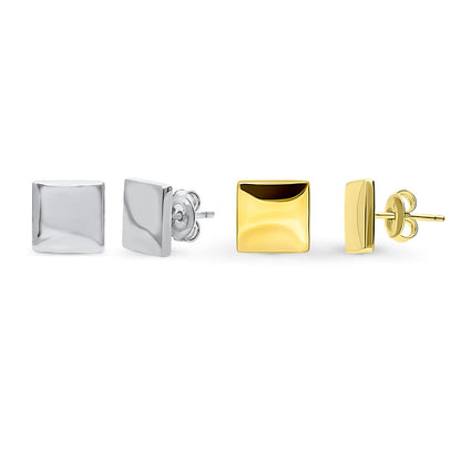 Square Stud Earrings in Gold Flashed Sterling Silver, 2 Pairs