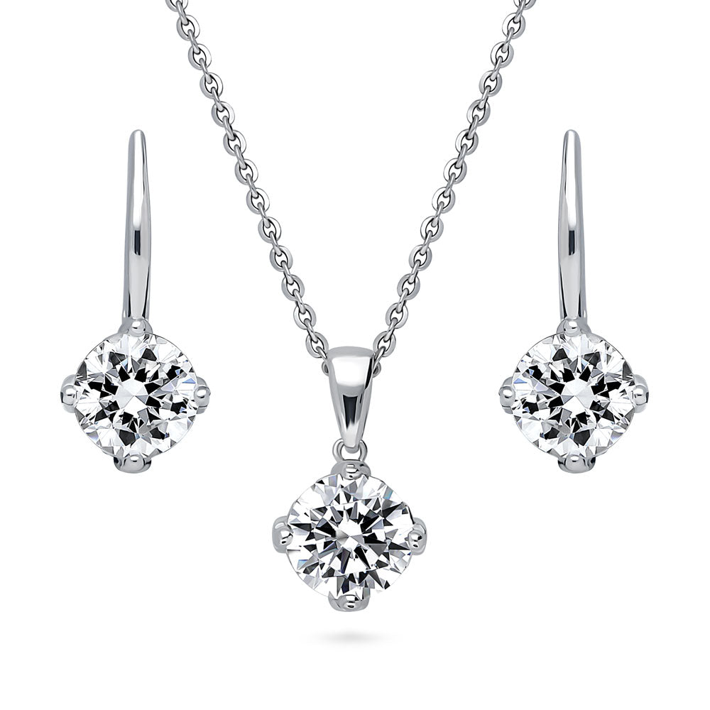 Solitaire Round CZ Necklace and Earrings Set in Sterling Silver, 1 of 13