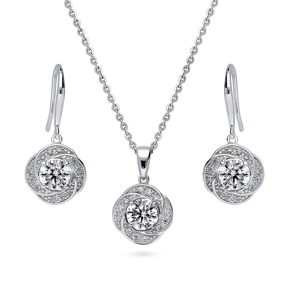 Flower Halo CZ Necklace and Earrings Set in Sterling Silver, 1 of 13