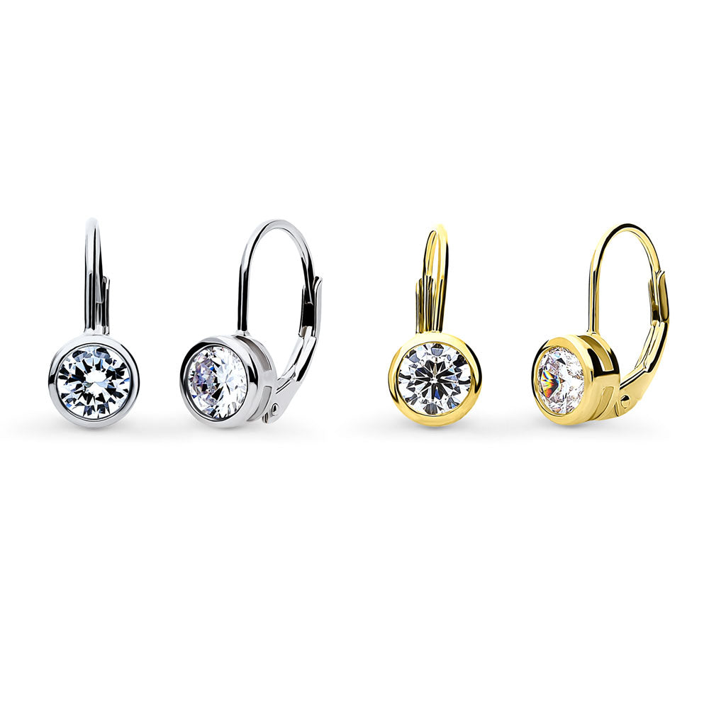 Solitaire CZ Earrings in Gold Flashed Sterling Silver, 2 Pairs, 1 of 11