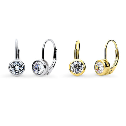 Solitaire CZ Earrings in Gold Flashed Sterling Silver, 2 Pairs