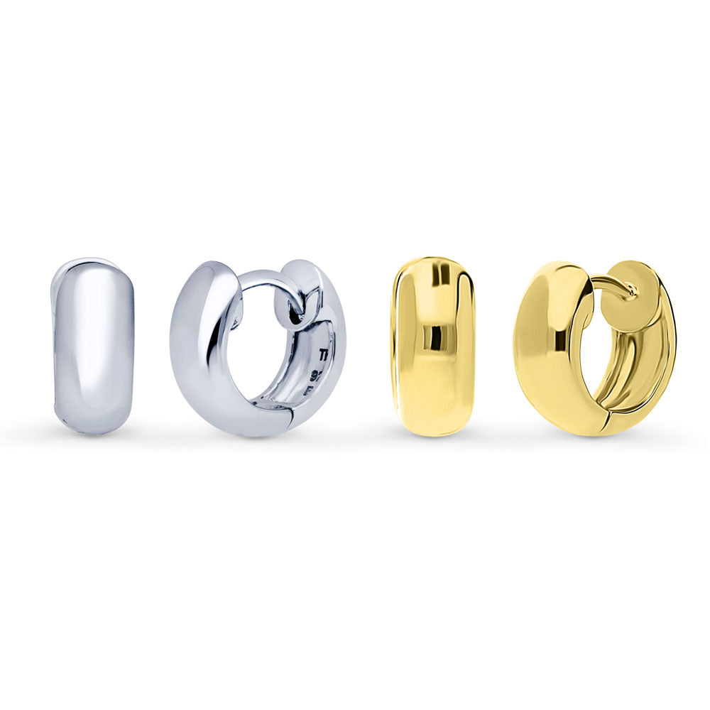 Dome Huggie Earrings in Gold Flashed Sterling Silver, 2 Pairs, 1 of 13