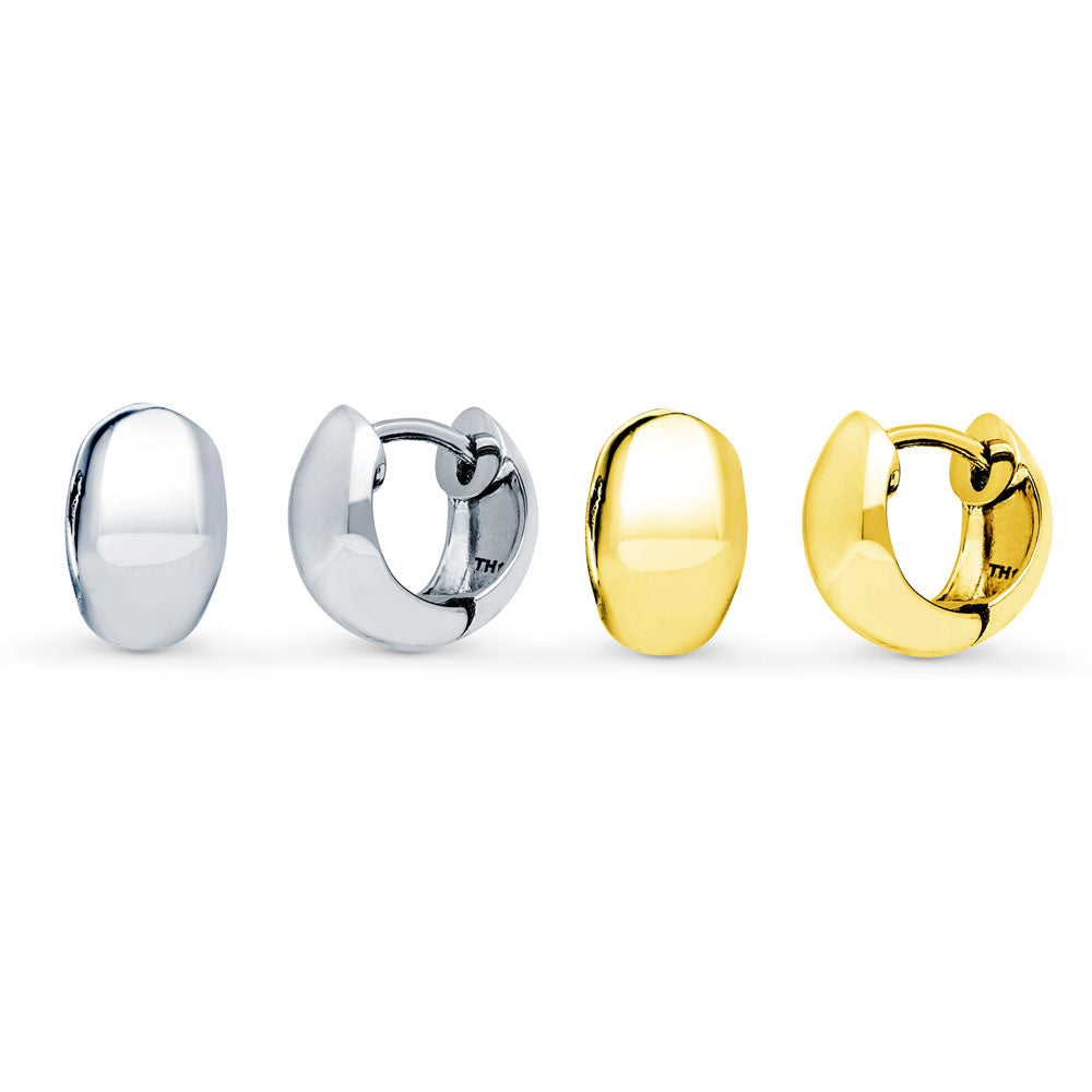Dome Huggie Earrings in Gold Flashed Sterling Silver, 2 Pairs, 1 of 15