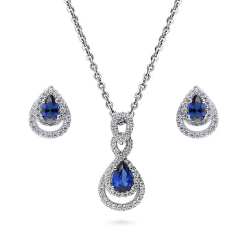 Teardrop Simulated Blue Sapphire CZ Set in Sterling Silver