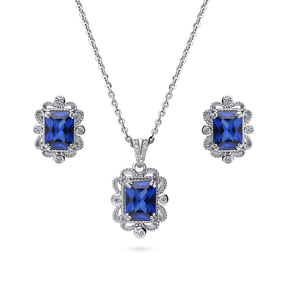 Vintage Style Simulated Blue Sapphire CZ Set in Sterling Silver, 1 of 12