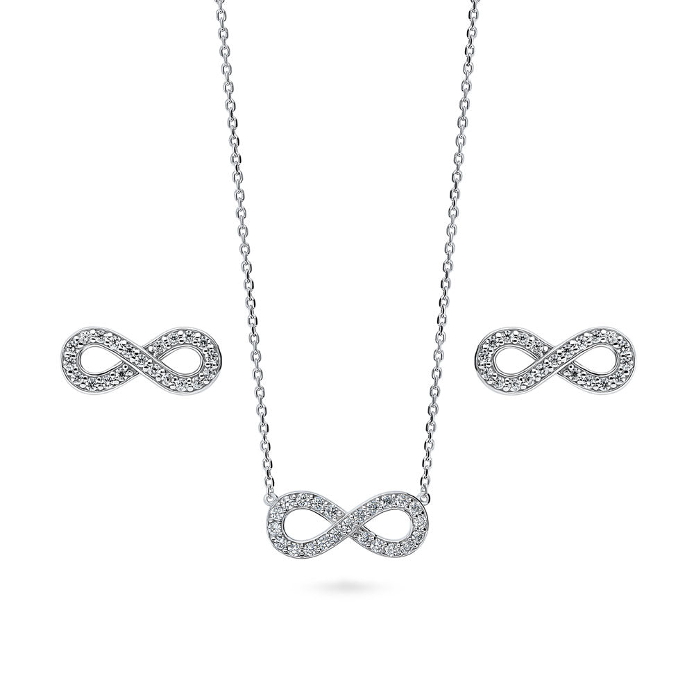 Infinity CZ Necklace and Earrings Set in Sterling Silver, 1 of 12