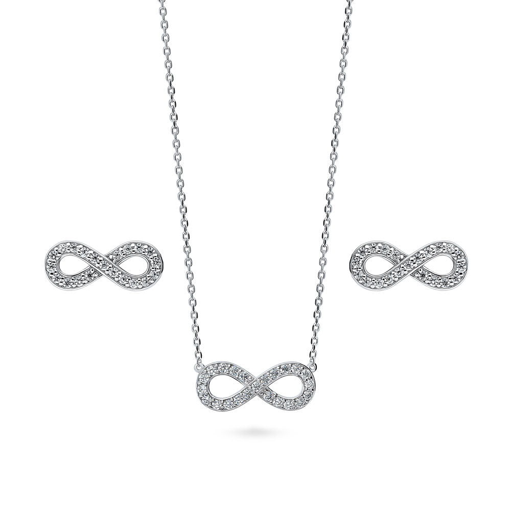 Infinity CZ Necklace and Earrings Set in Sterling Silver