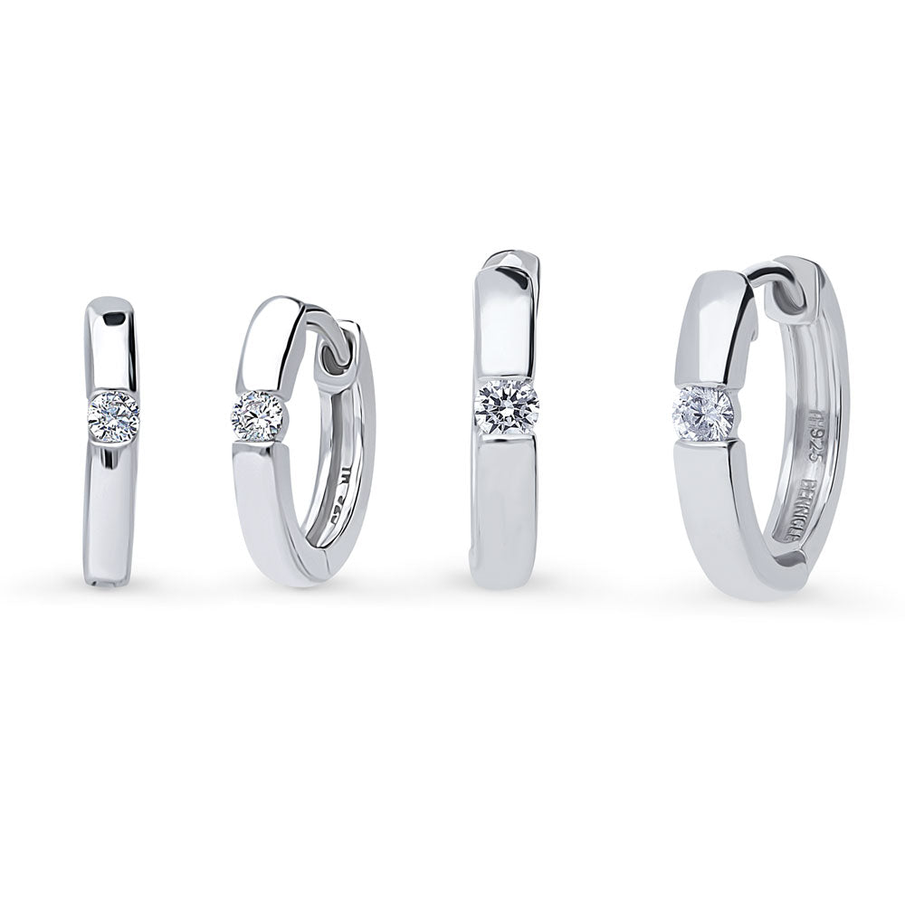 Solitaire Round CZ Hoop Earrings in Sterling Silver 0.22ct, 2 Pairs, 1 of 14