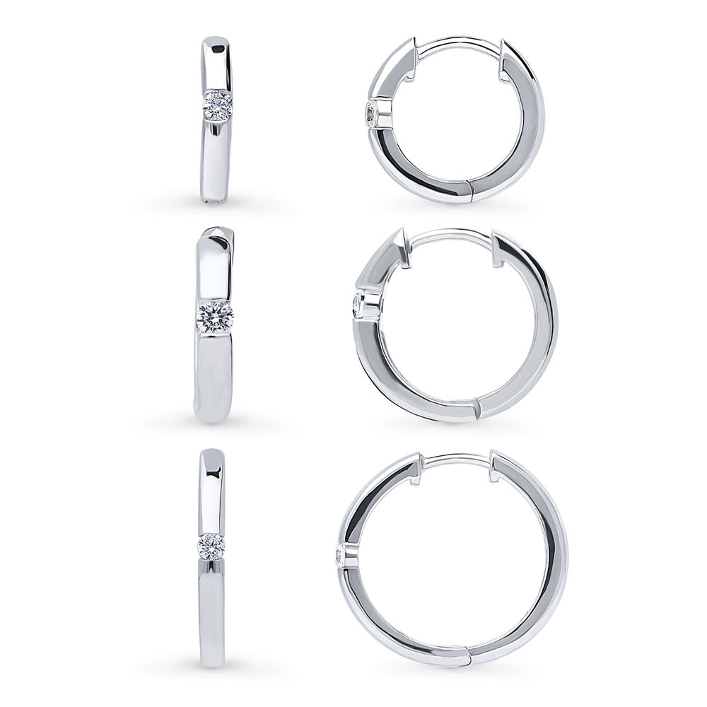 Solitaire Round CZ Hoop Earrings in Sterling Silver 0.22ct, 3 Pairs