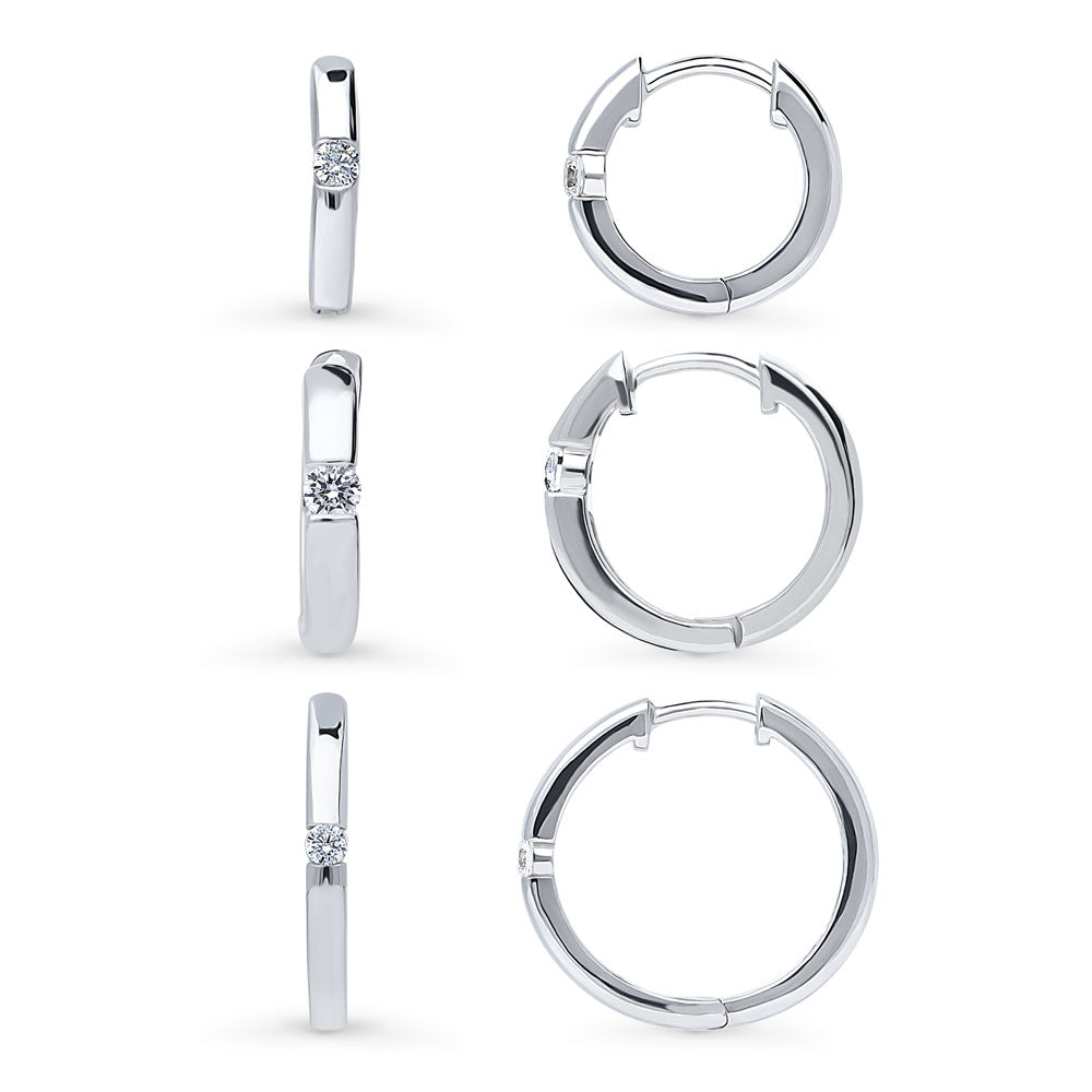 Solitaire Round CZ Hoop Earrings in Sterling Silver 0.22ct, 3 Pairs, 1 of 19