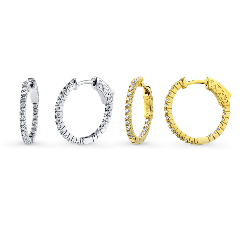 CZ Inside-Out Hoop Earrings in Sterling Silver 0.8", 2 Pairs