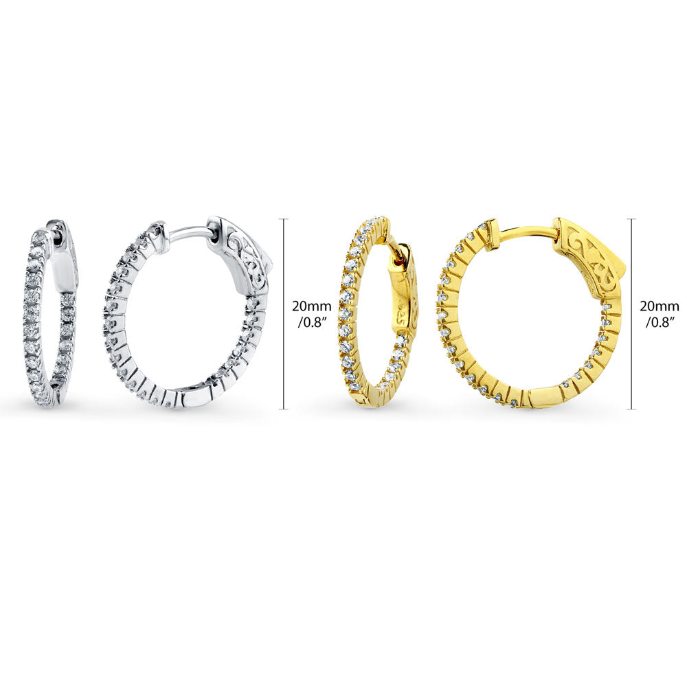 CZ Inside-Out Hoop Earrings in Sterling Silver 0.8", 2 Pairs