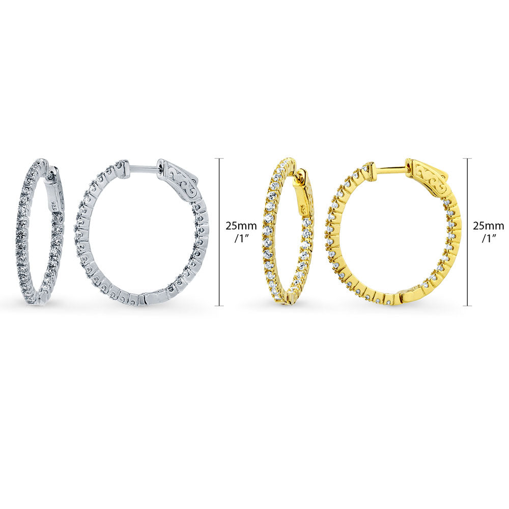 Front view of CZ Small Inside-Out Hoop Earrings in Sterling Silver 1 inch, 2 Pairs, 4 of 10