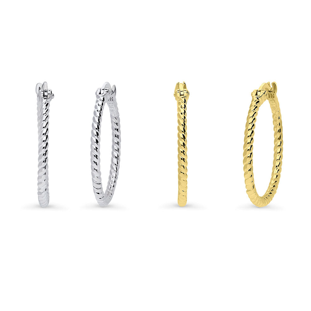 Cable Hoop Earrings in Gold Flashed Sterling Silver 0.9 inch, 2 Pairs, 1 of 14