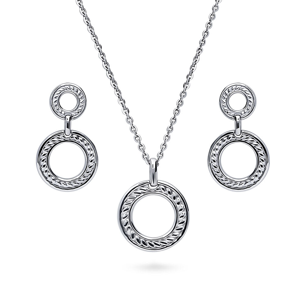 Cable Open Circle Necklace and Earrings Set in Sterling Silver