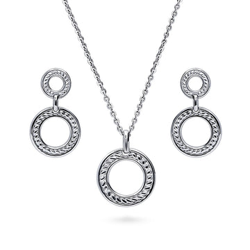 Cable Open Circle Necklace and Earrings Set in Sterling Silver