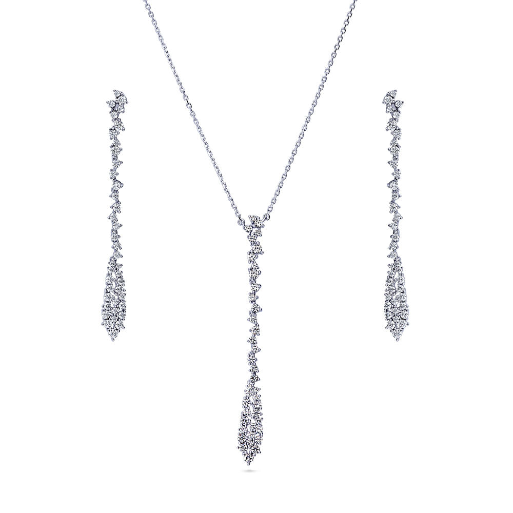 Cluster Teardrop CZ Necklace and Earrings Set in Sterling Silver, 1 of 11