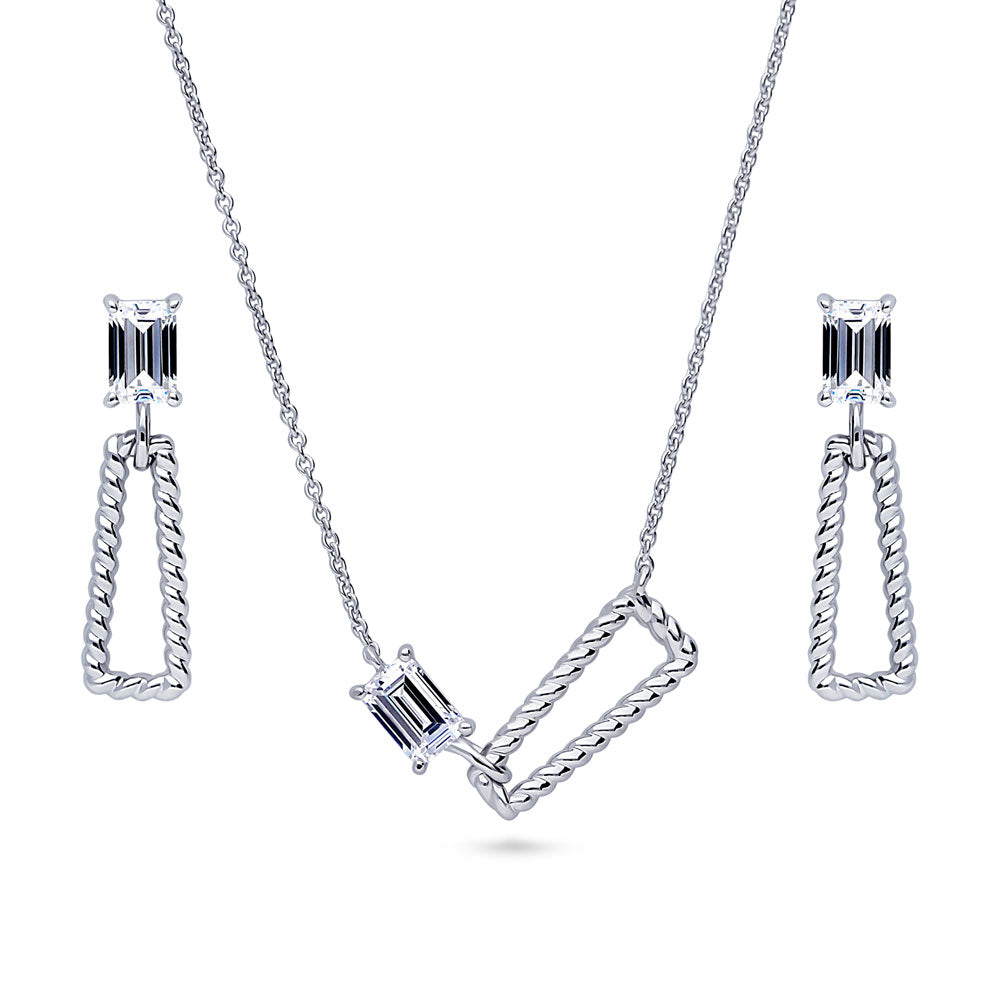 Cable Trapezoid CZ Necklace and Earrings Set in Sterling Silver, 1 of 12