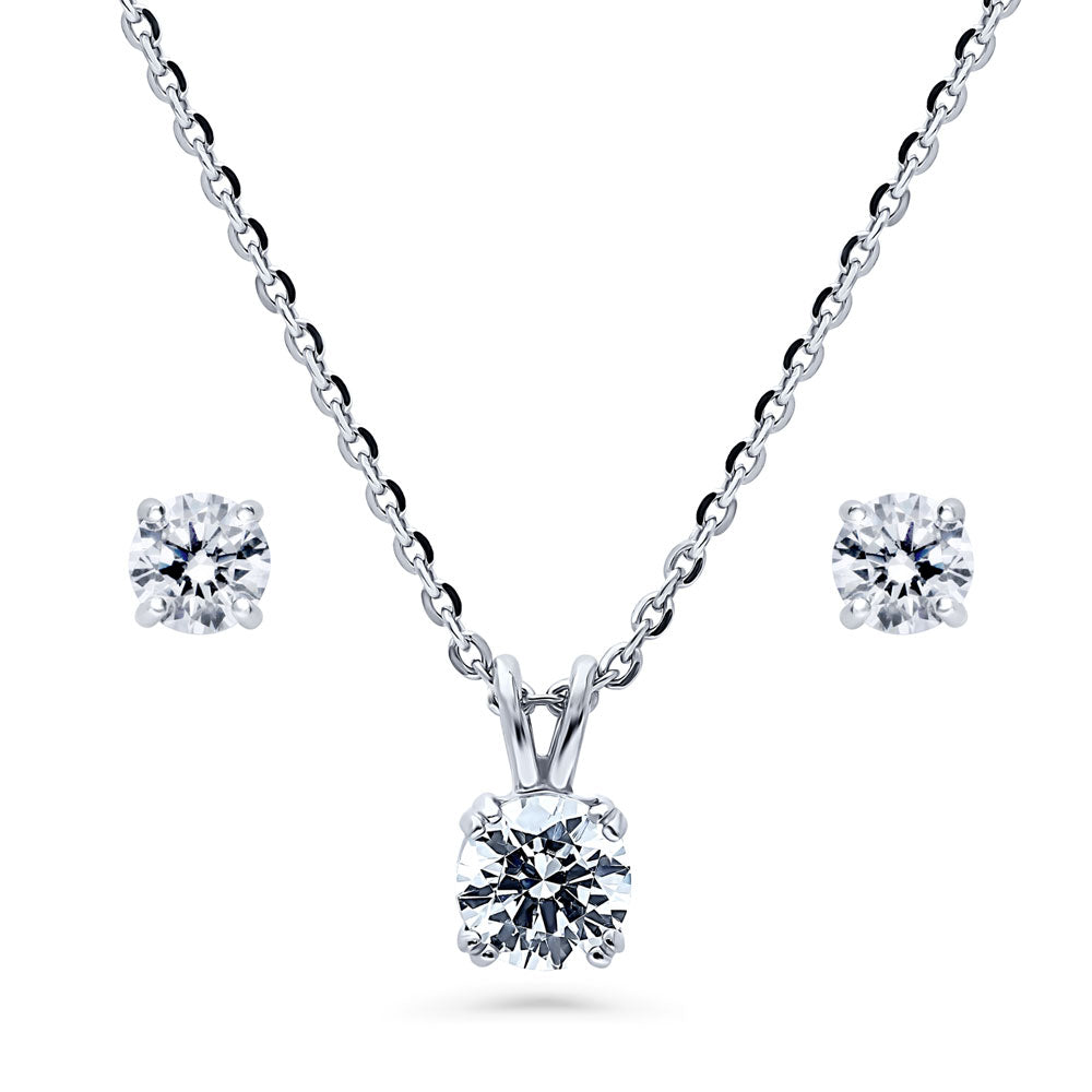 Solitaire Round CZ Necklace and Earrings Set in Sterling Silver, 1 of 12