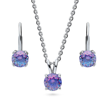 Solitaire Kaleidoscope Purple Aqua Round CZ Set in Sterling Silver