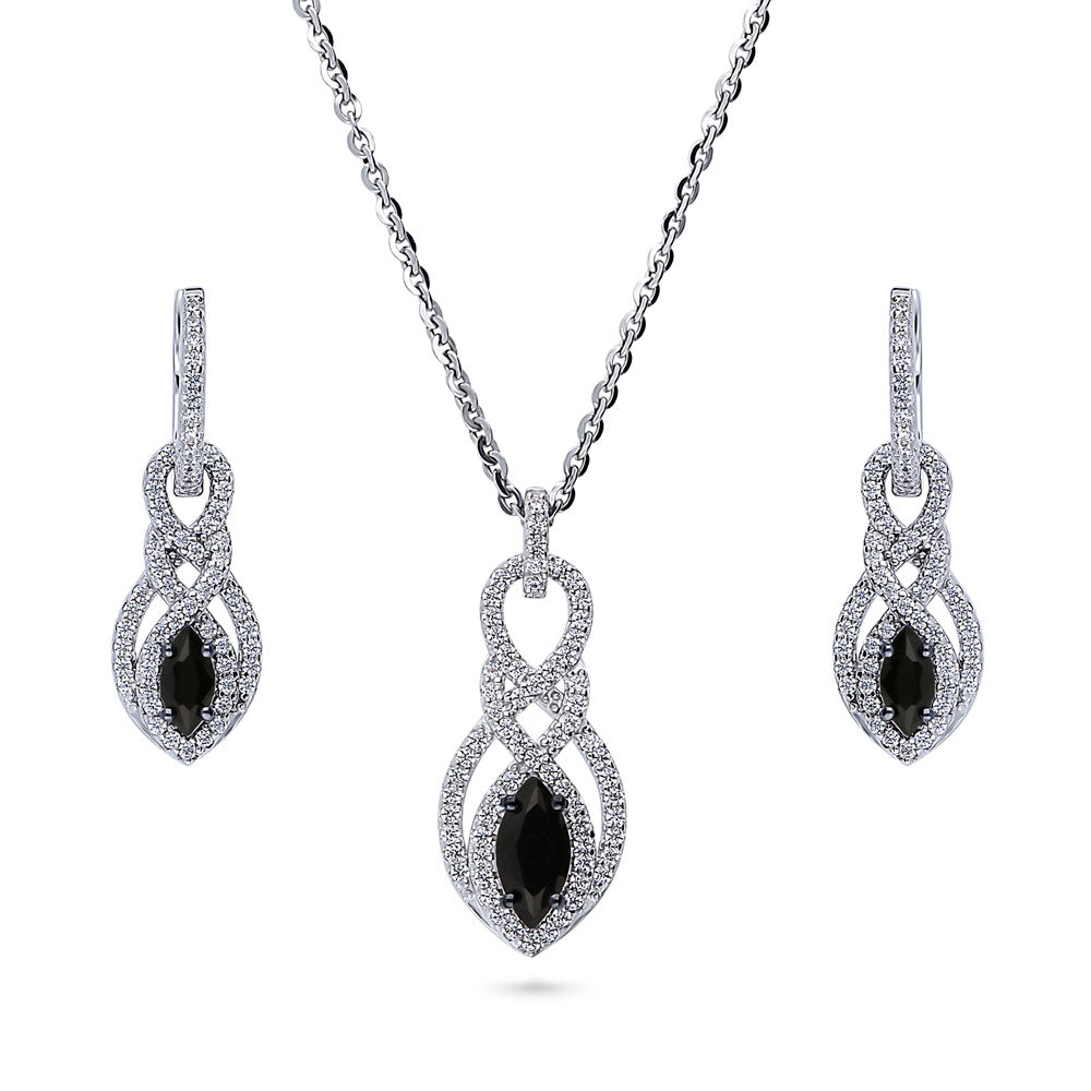 Black and White Woven CZ Necklace and Earrings Set in Sterling Silver, 1 of 13