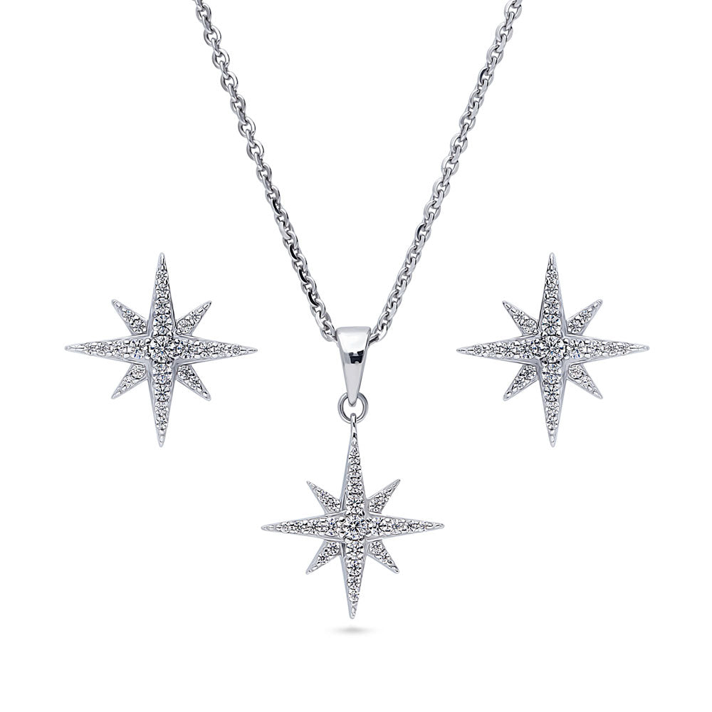 North Star CZ Necklace and Earrings Set in Sterling Silver, 1 of 11