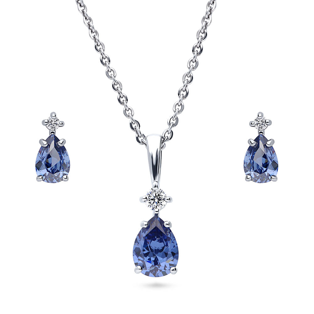 2-Stone Simulated Blue Tanzanite CZ Set in Sterling Silver, 1 of 11