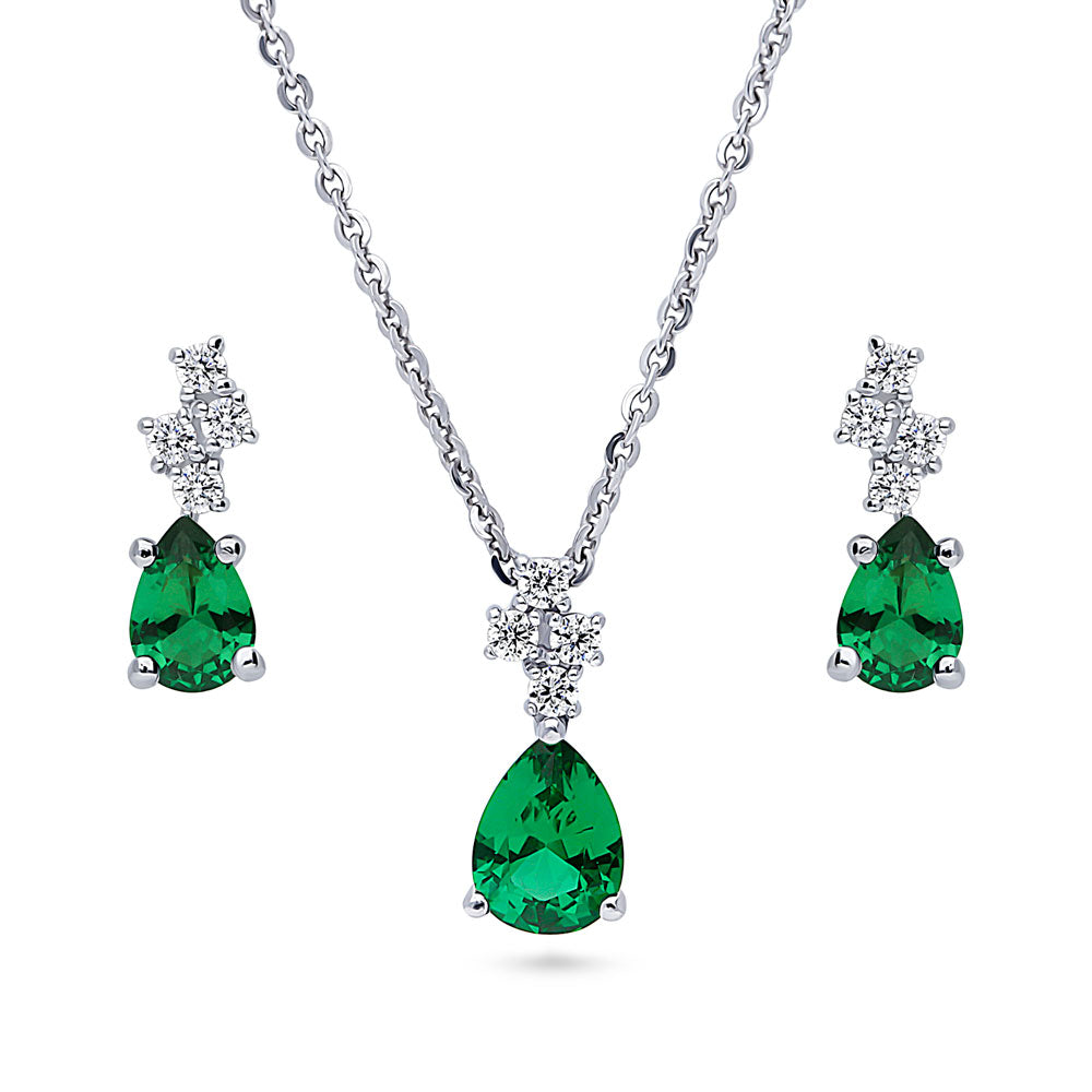 Cluster Simulated Emerald CZ Set in Sterling Silver, 1 of 11
