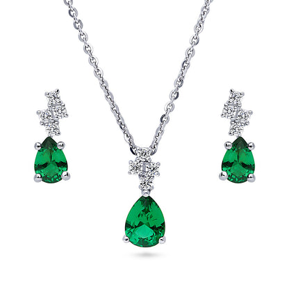 Cluster Emerald-Green CZ Set in Sterling Silver