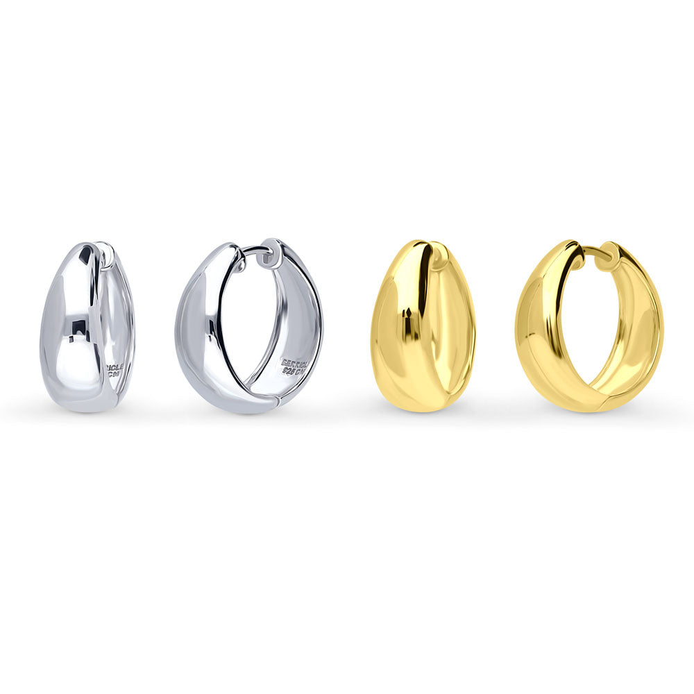 Dome Hoop Earrings in Gold Flashed Sterling Silver 0.8", 2 Pairs