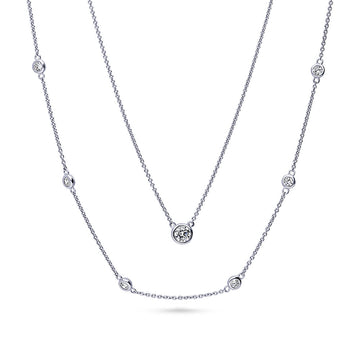 Solitaire 0.45ct Round CZ Pendant Station Necklace in Sterling Silver