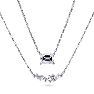 Bar Cluster CZ Pendant Necklace in Sterling Silver, 2 Piece
