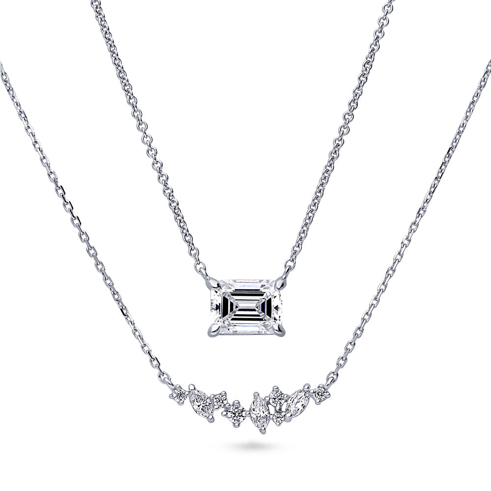 Bar Cluster CZ Pendant Necklace in Sterling Silver, 2 Piece, 1 of 12