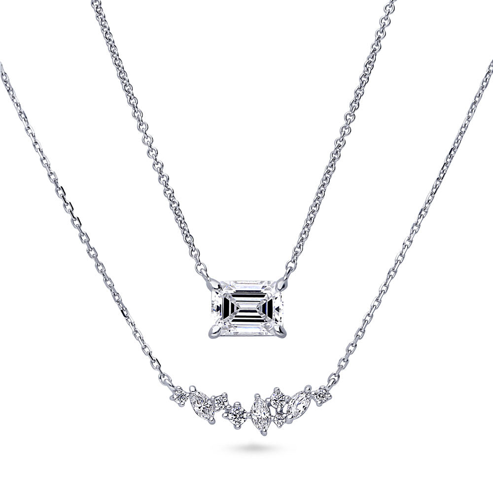 Solitaire CZ Layered Necklace in Sterling Silver, 2-Piece, 1 of 13