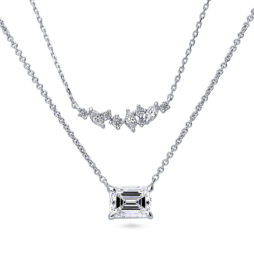 Front view of Bar Cluster CZ Pendant Necklace in Sterling Silver, 2 Piece, 3 of 12