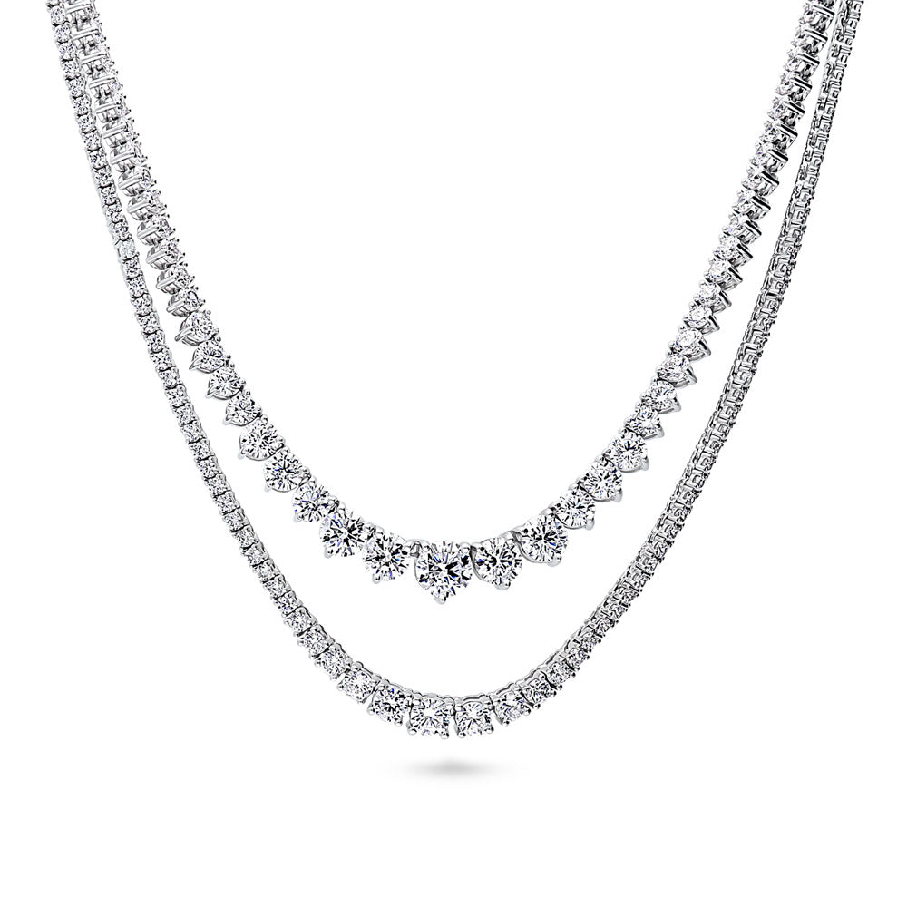Graduated CZ Layered Tennis Necklace Set in Sterling Silver