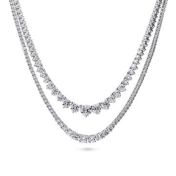 Graduated CZ Statement Tennis Necklace in Sterling Silver, 2 Piece