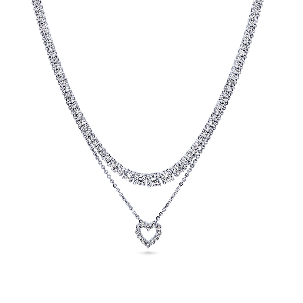 Graduated Open Heart CZ Necklace Set in Sterling Silver, 1 of 20