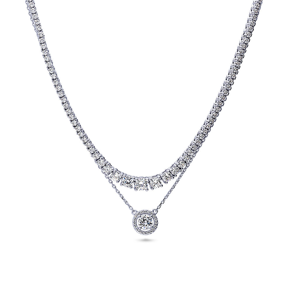 Graduated Halo CZ Pendant And Tennis Necklace Set in Sterling Silver, 1 of 20