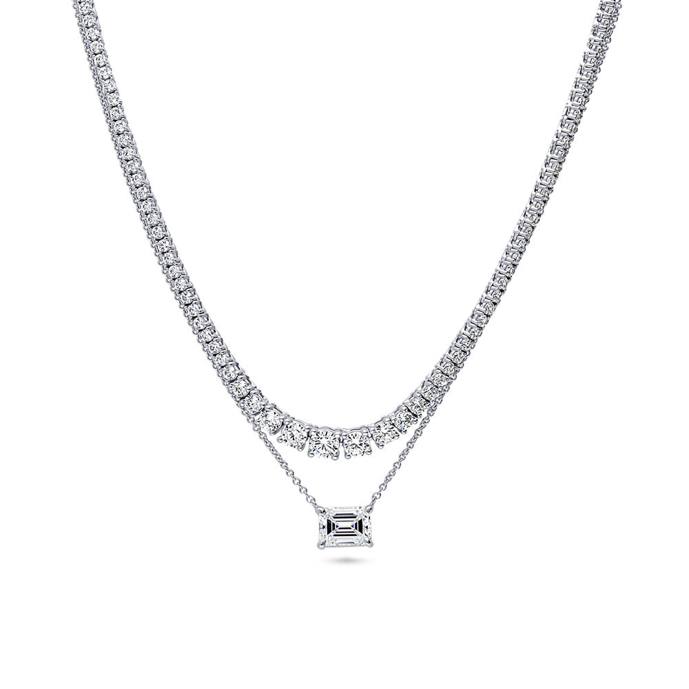 East-West CZ Pendant And Tennis Necklace Set in Sterling Silver, 1 of 19