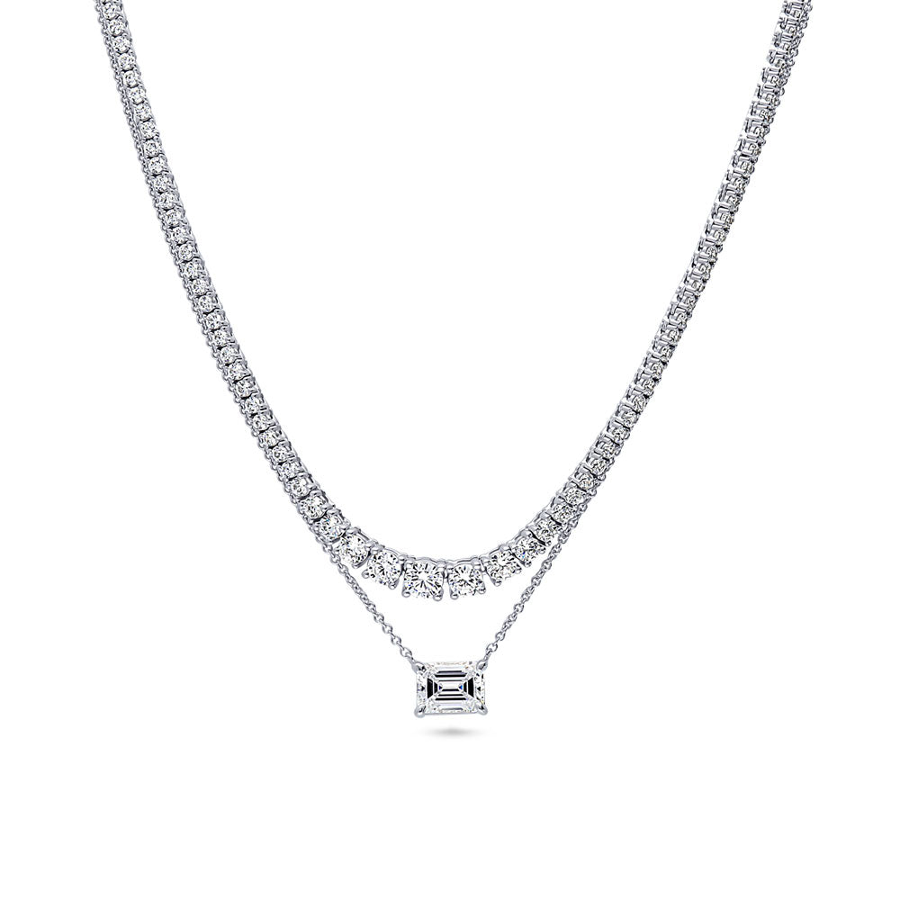 Solitaire Graduated East-West CZ Necklace Set in Sterling Silver