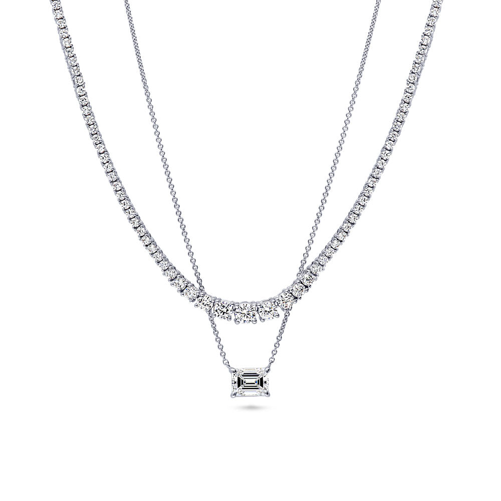 Front view of Solitaire Graduated East-West CZ Necklace Set in Sterling Silver, 3 of 16