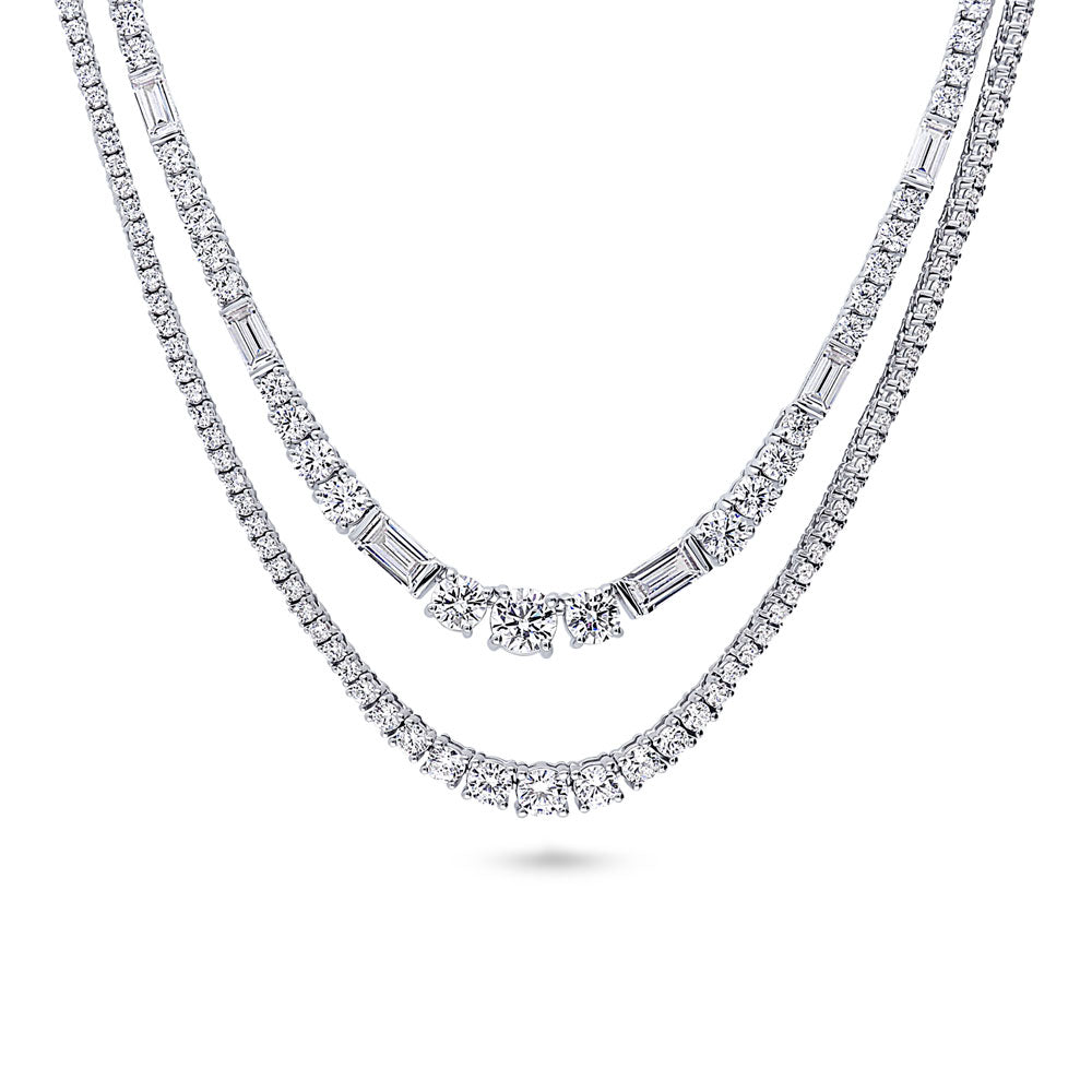 Graduated Baguette CZ Tennis Necklace in Sterling Silver, 2 Piece, 1 of 19