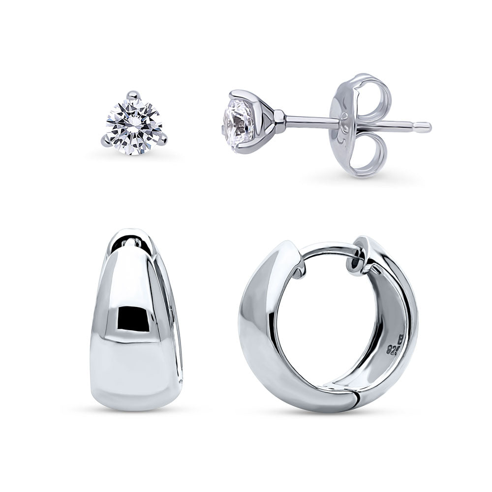 Solitaire Dome 3-Prong Martini CZ Earrings Set in Sterling Silver