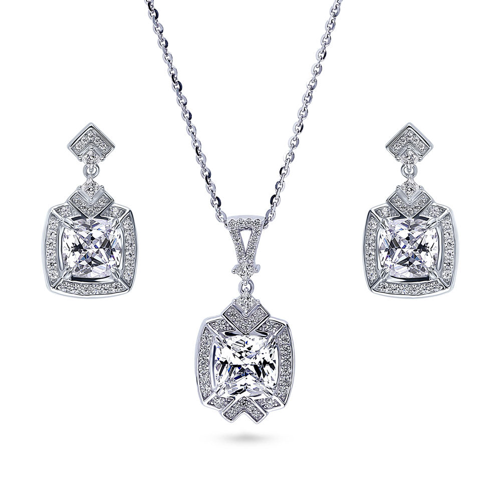 Arrow Halo CZ Necklace and Earrings Set in Sterling Silver, 1 of 10