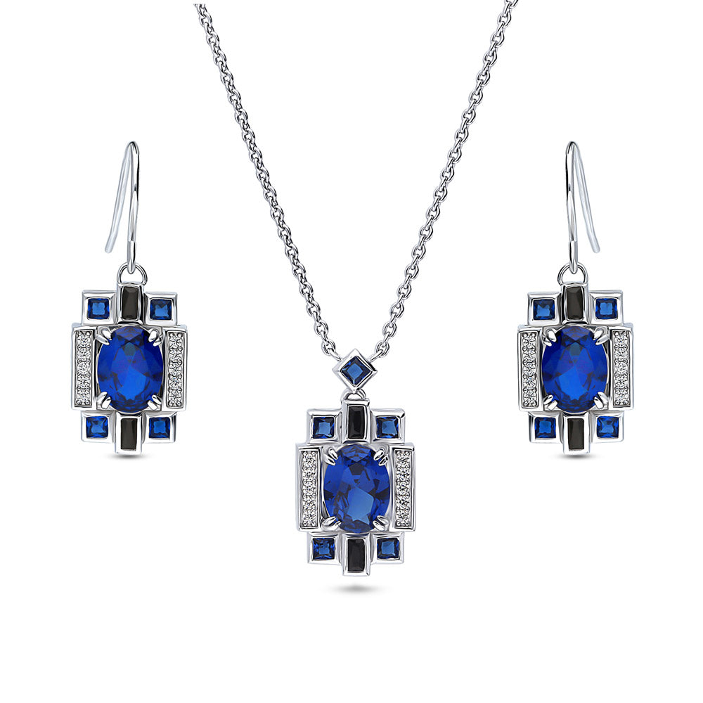 Art Deco Sapphire-Blue CZ Set in Sterling Silver, 1 of 12