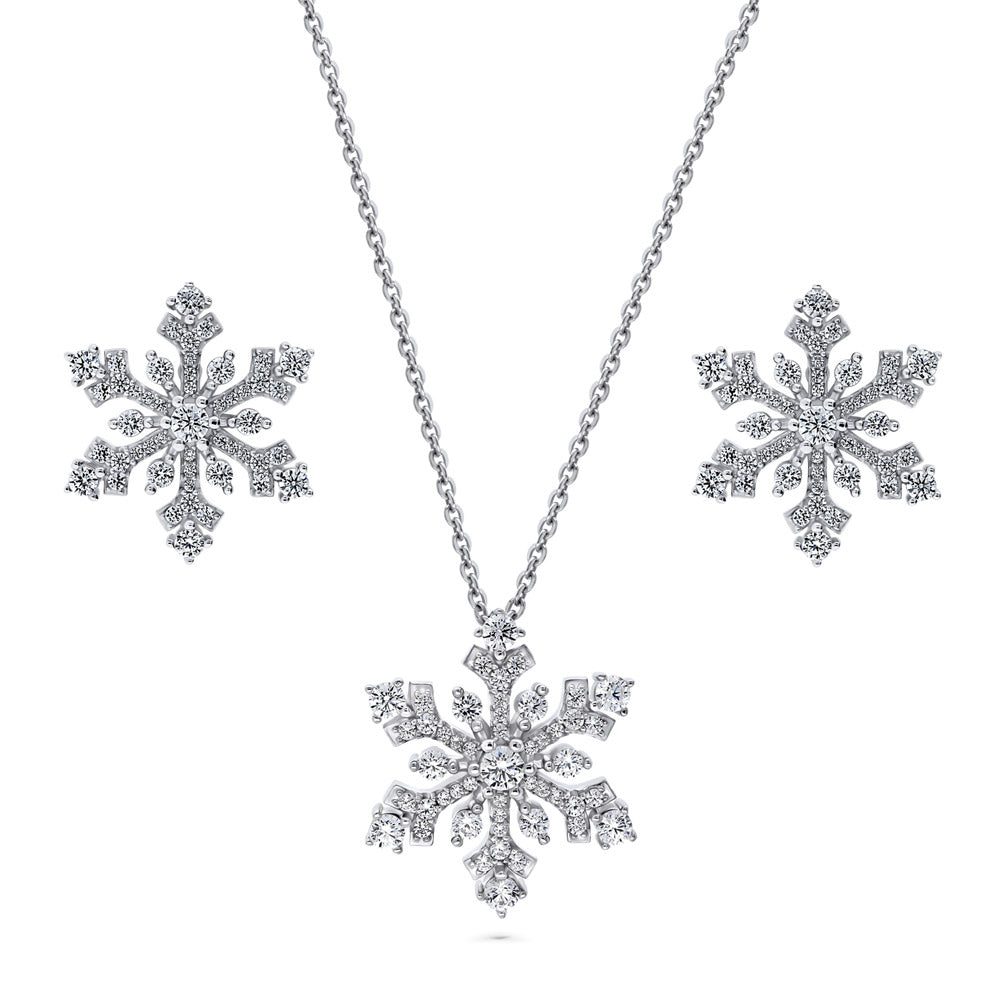 Snowflake CZ Necklace and Earrings Set in Sterling Silver, 1 of 13