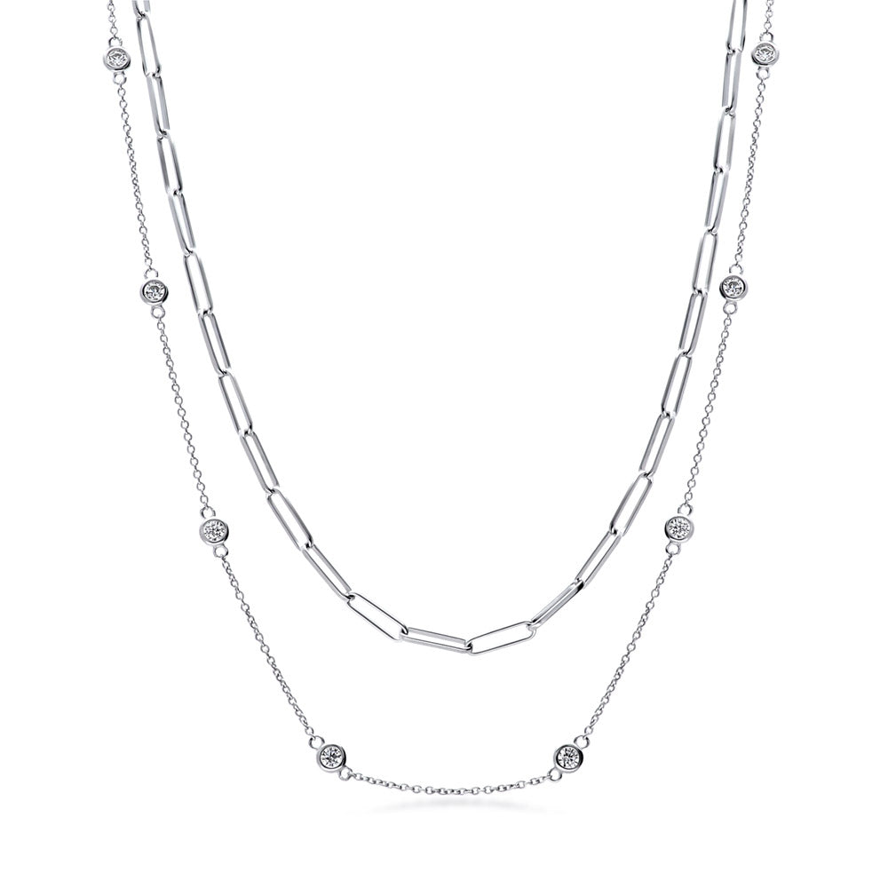 Paperclip CZ by the Yard Chain Necklace in Sterling Silver, 2 Piece, 1 of 12